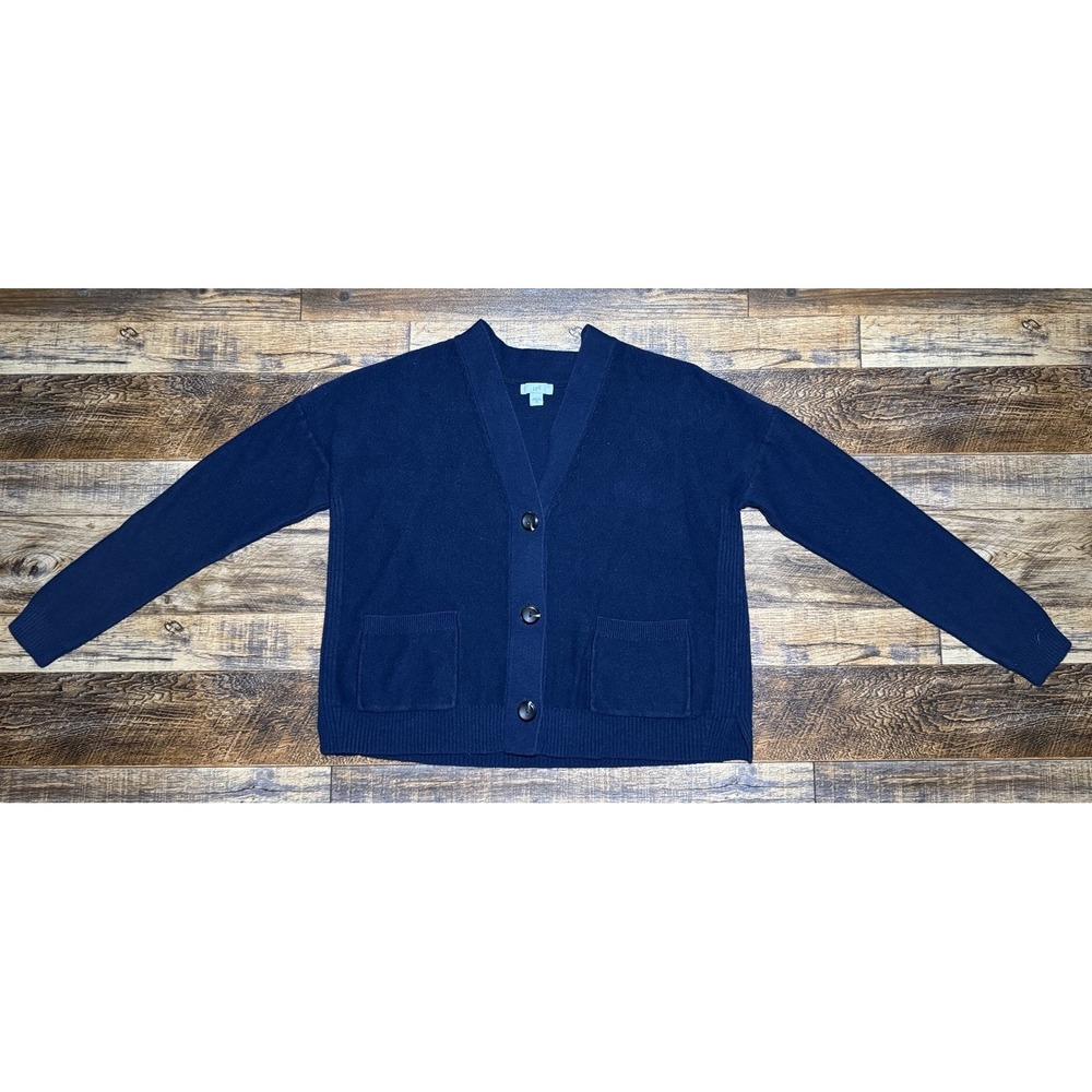 J.Jill Women's Sz XS Navy Linen Blend‎ Button Front Cardigan Sweater Pockets